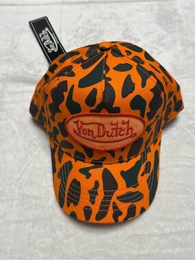 Von Dutch Orange Camo Logo Baseball Cap NWT
